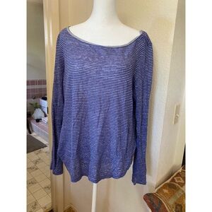 Sundance Lightweight 100% Linen Blue Striped Long Sleeve Top